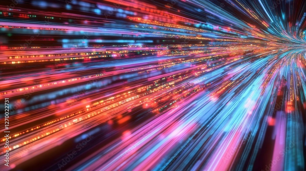 Poster Vivid explosion of colors and light beams symbolizing speed in technology and data transfer : Generative AI