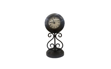 A table clock with a vintage-inspired design isolated against white background