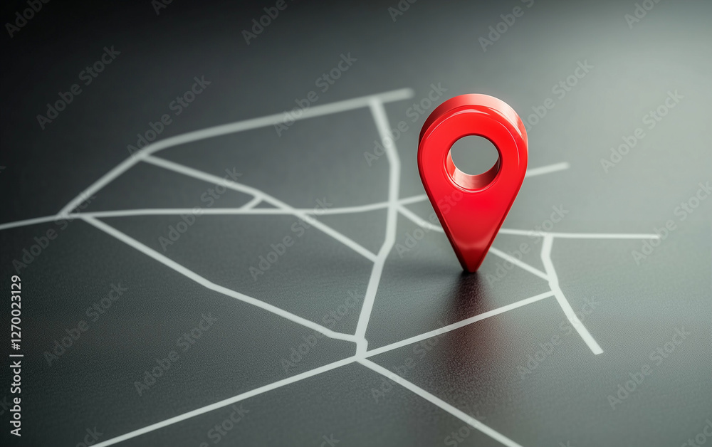 Poster map pin on a detailed map with location. red map pin indicates a precise destination on a road map. 
