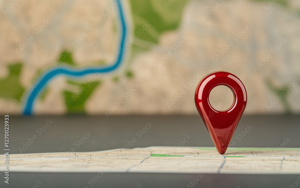 Poster map pin on a detailed map location. red map pin indicates a precise location on a detailed map. the 