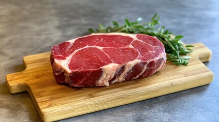Fototapeta premium Raw Ribeye Steak on Wooden Cutting Board