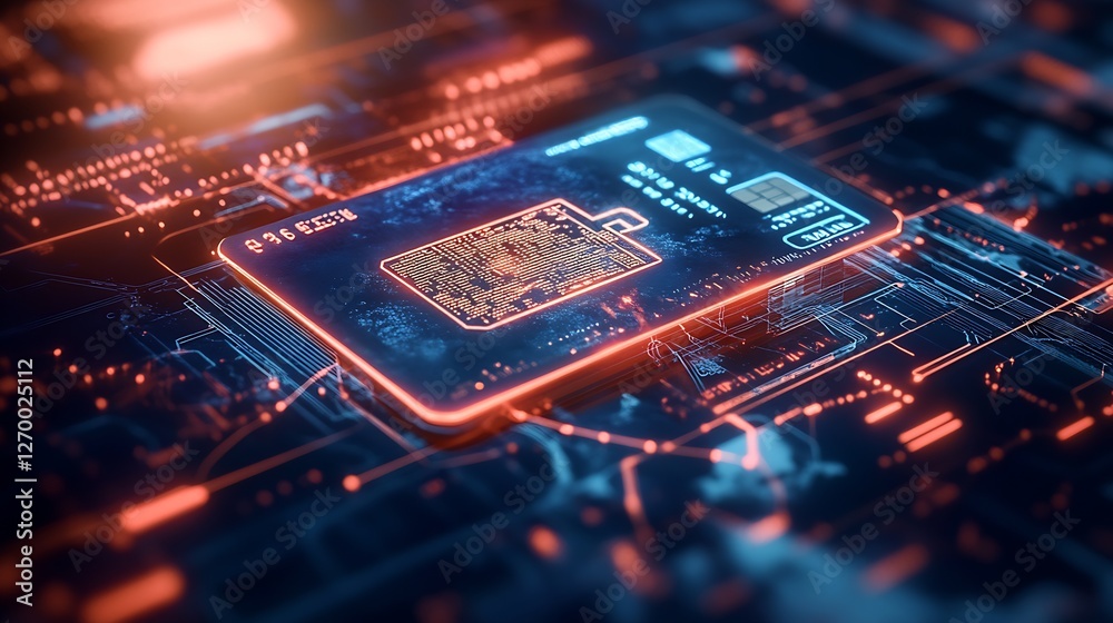 Leinwandbilder futuristic digital representation of a credit card integrated with advanced technology on a circuit 