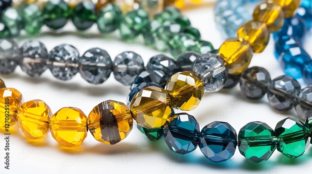 Poster colorful arrangement of crystal beads showcasing a vibrant display of light and texture perfect for 
