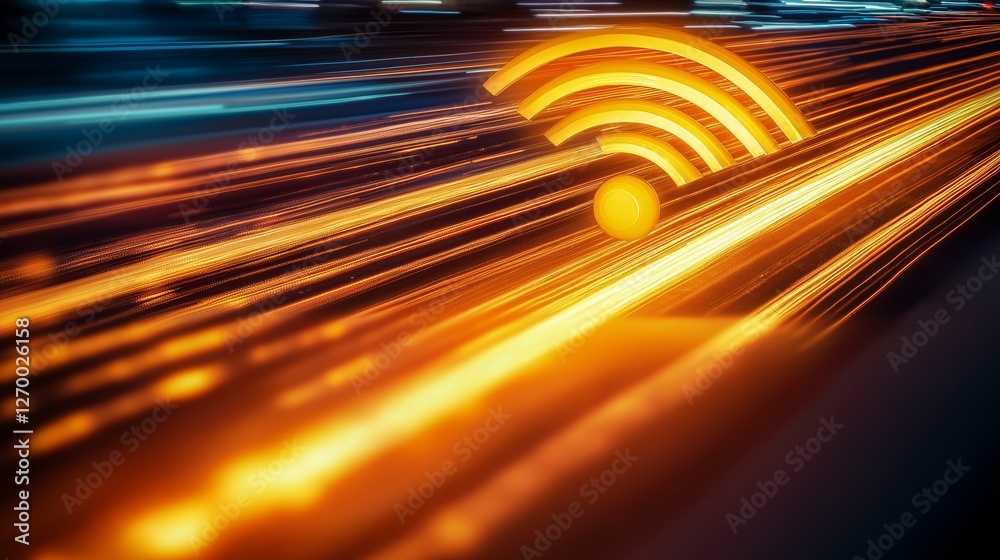 Poster high-speed wi-fi signal in motion, representing futuristic internet connectivity, fast data transmis