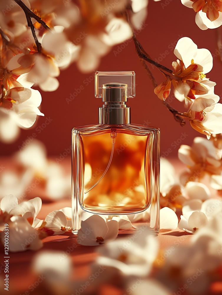 Aufkleber elegant perfume bottle surrounded by delicate white flowers on a soft textured background : generati