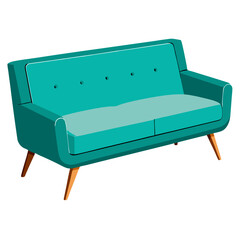 Mid-Century Sofa Vector Illustration - Clipart, Line Art, and Cartoon Design, Mid-century sofa vector illustration in clipart, cartoon, and line art style, perfect for digital use.