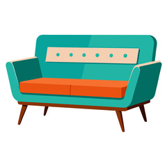 Mid-Century Sofa Vector Illustration - Clipart, Line Art, and Cartoon Design, Mid-century sofa vector illustration in clipart, cartoon, and line art style, perfect for digital use.