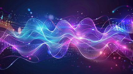 Fototapeta premium Vibrant abstract waves in blue, pink, and purple colors create dynamic visual effect, representing sound waves and digital energy