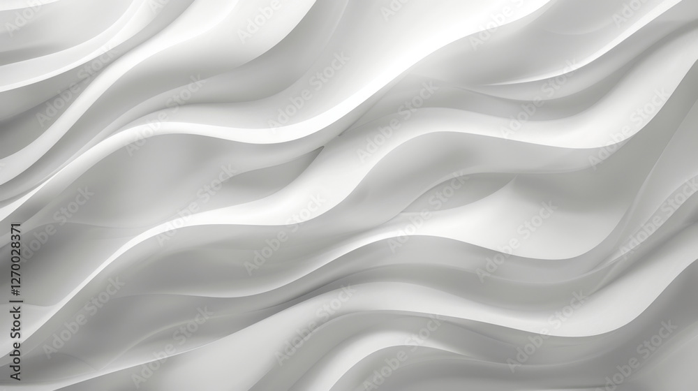 Poster abstract white wave pattern with smooth curves and shadows creating depth and texture, ideal for bac