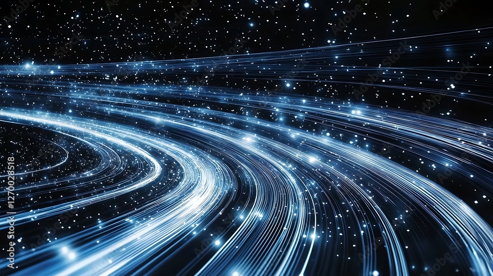 Poster A mesmerizing display of bright light trails in a cosmic backdrop creates a sense of speed and wonder : Generative AI