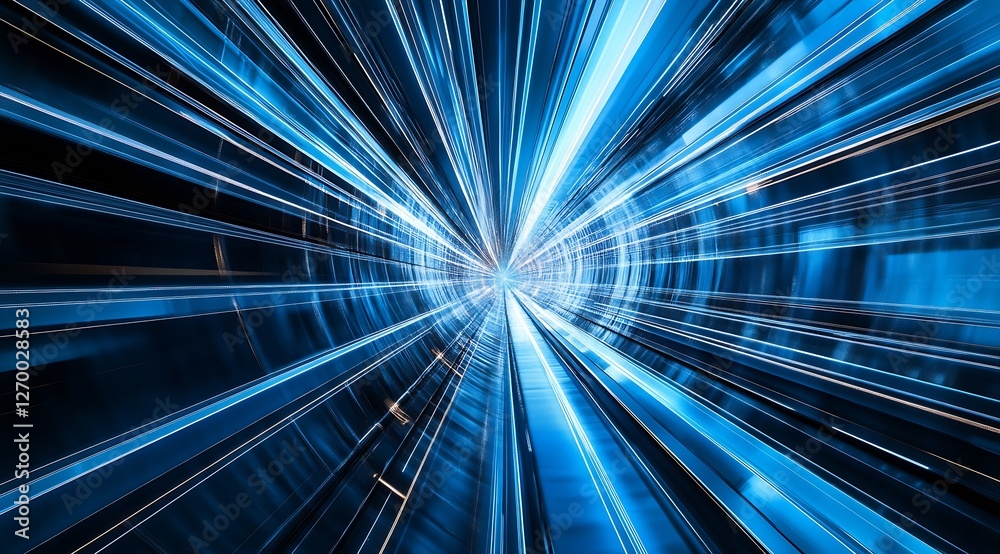 Poster abstract high-speed blue light streaks creating a futuristic background for technology and innovatio