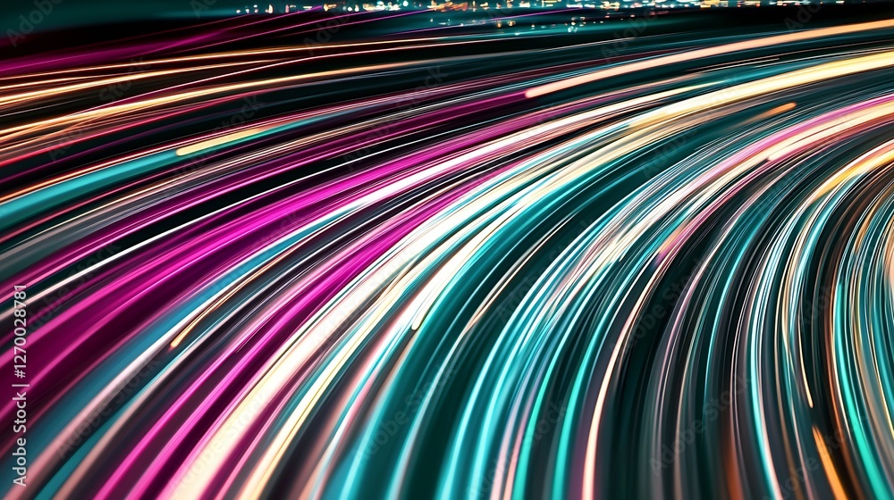 Poster Vibrant Colorful Light Trails Creating a Beautiful Motion Blur Pattern : Generative AI