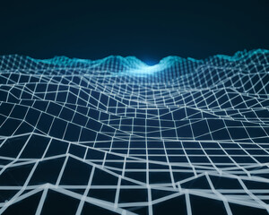 Obraz premium A sleek futuristic landscape featuring rows of glowing gridlines, representing modern digital technology, data flow, and virtual environments.