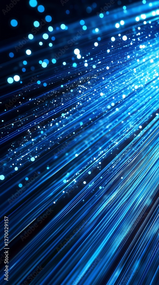 Poster dynamic blue light beams and glittering flecks creating a stunning visual design : generative ai