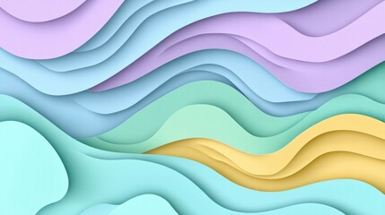 Obraz premium Pastel Paper Cut Waves Elegant Background with 3D Effect Design