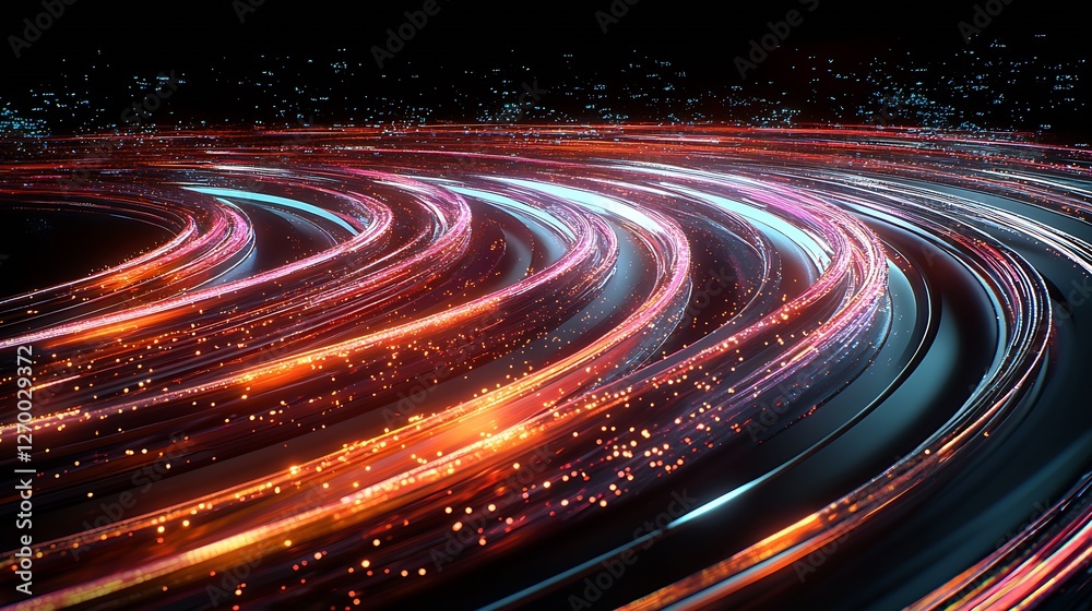 Poster Captivating light trails creating a flowing effect showcasing the essence of digital technology and modern art : Generative AI