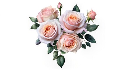 Fototapeta premium Elegant blooming roses with delicate pastel petals on a white background