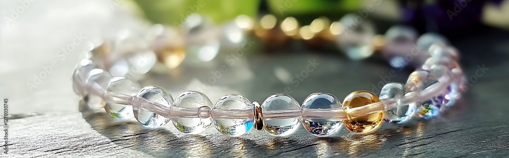 Poster Delicate gemstone bracelet featuring translucent beads with a soft glow and elegant appearance : Generative AI