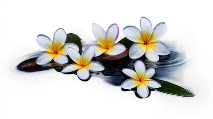 Naklejka premium Minimalist watercolor frangipani flowers floating on water.
