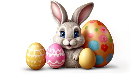 Obraz premium Pencil sketch Easter bunny with colorful eggs.