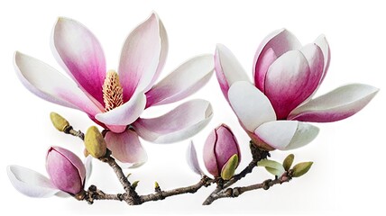 Soft vintage-style watercolor magnolia branch.