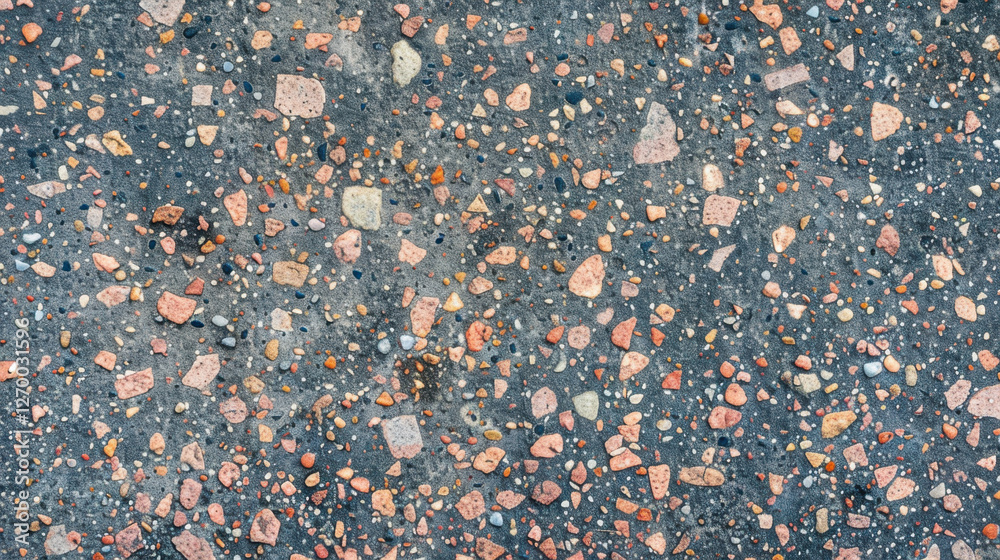 Poster textured concrete surface with colorful aggregate stones, creating unique pattern. blend of colors a