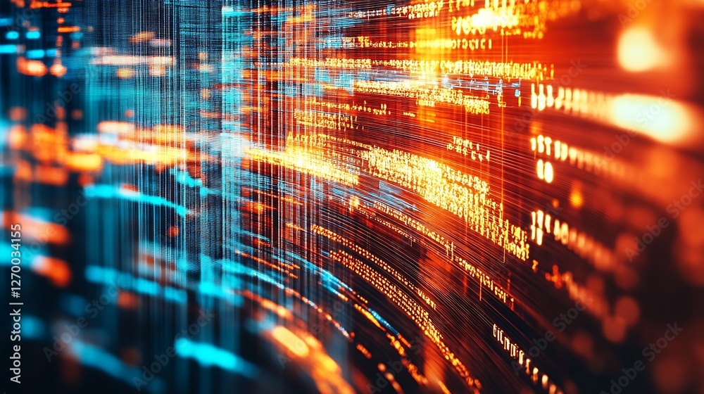 Poster Bright glowing lines and data patterns creating a captivating abstract technology background for modern design projects : Generative AI