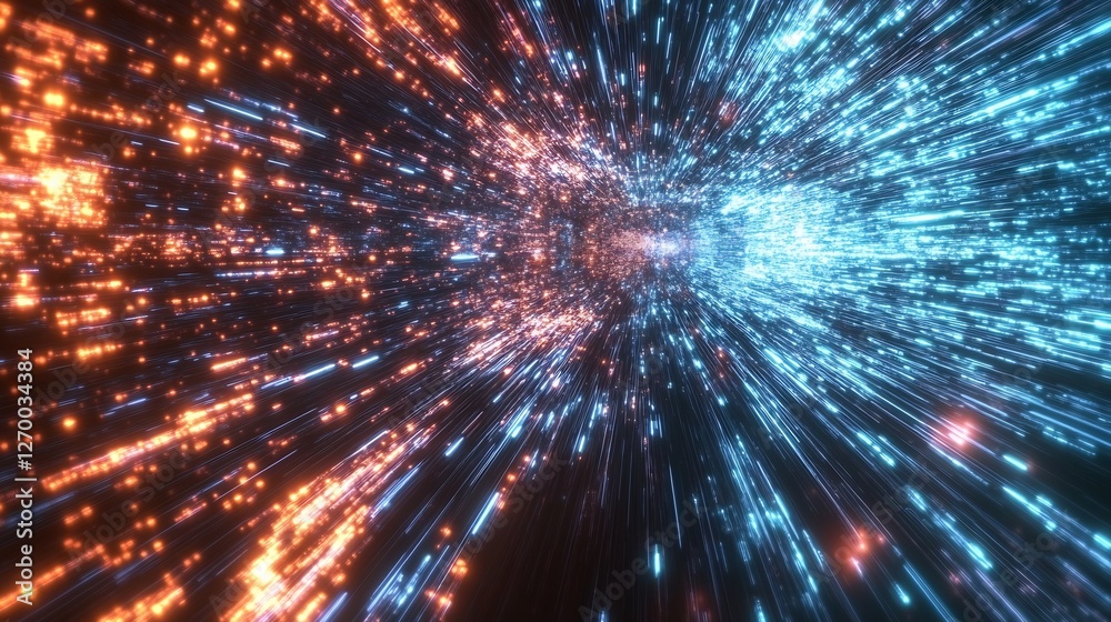 Aufkleber stunning visual representation of vibrant particles in motion with orange and blue elements shooting