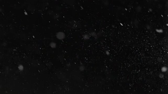 4K Real floating dust particles in dark atmosphere, slow motion background, abstract overlay, fine particle texture, digital design resource, glowing air particles, cinematic visual effect