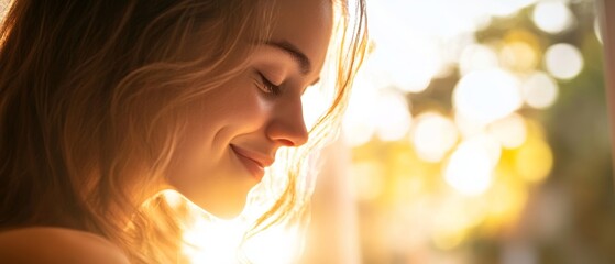 Fototapeta premium A Radiant Mother Embracing Joy in Serene Sunlight