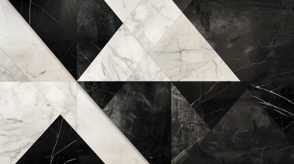 Modern geometric marble pattern in black and white tones, showcasing stylish design with contrasting textures and colors, perfect for interior decor