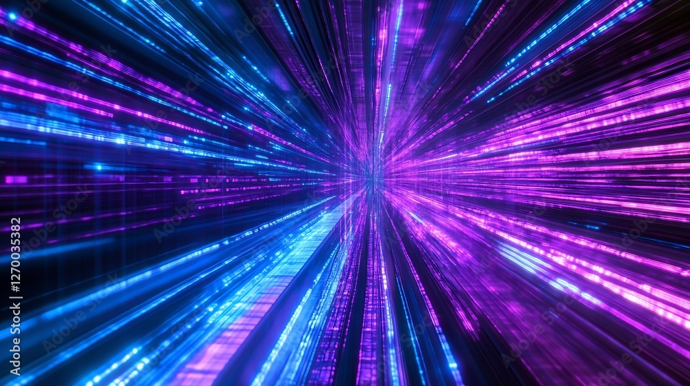 Fototapete Stunning visual of dynamic pink and blue light streams creating an exhilarating digital experience : Generative AI