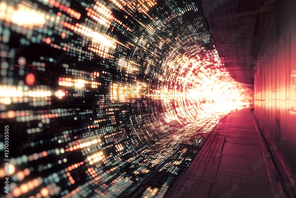 Poster Futuristic digital tunnel with colorful lights creating a vibrant visual effect : Generative AI