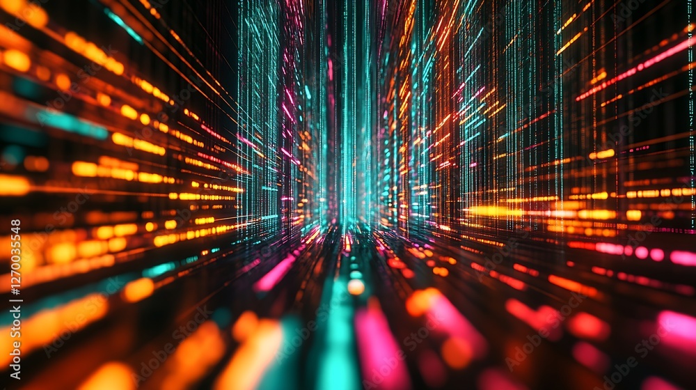 Leinwandbilder abstract digital landscape with vibrant neon lines creating a sense of speed and motion in a futuris