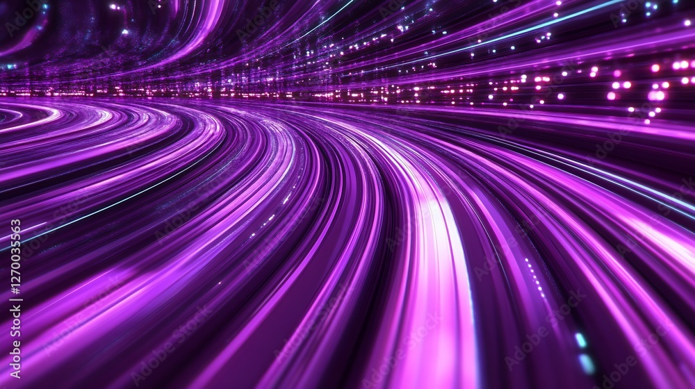 Aufkleber Elegant Flow of Purple Light Trails Creating a Stunning Abstract Background of Energy and Motion : Generative AI