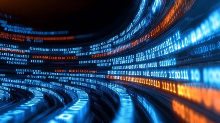 Abstract digital landscape with flowing binary data creating a mesmerizing wave of technology : Generative AI