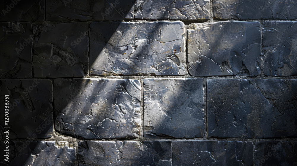 Poster textured stone wall with shadows and light creating dramatic effect. surface features uneven pattern