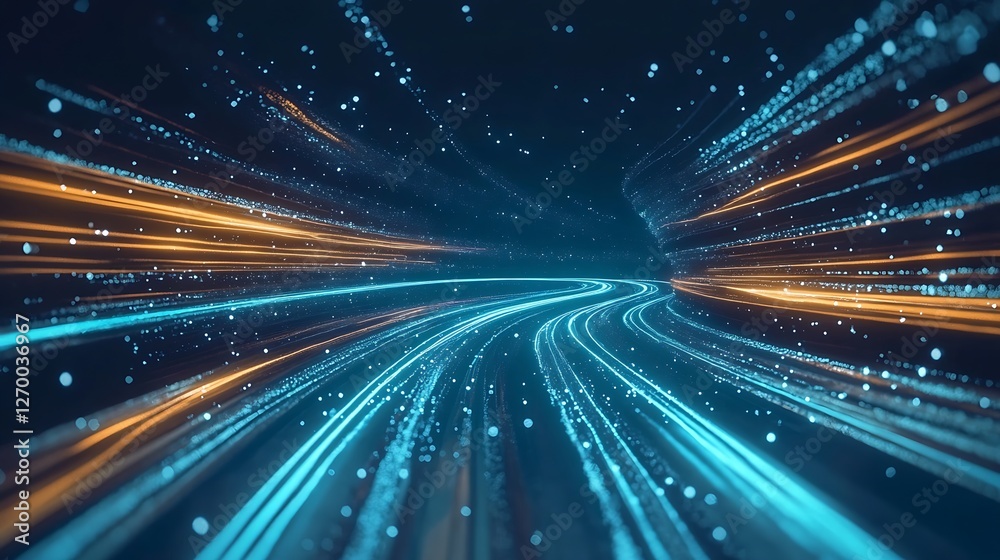 Poster trendy light trails creating a beautiful visual experience on a curvy road at night : generative ai