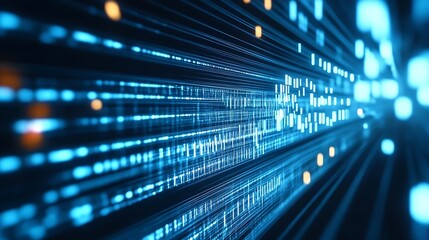 Abstract representation of data lines moving swiftly with glowing lights illustrating modern technology dynamics : Generative AI