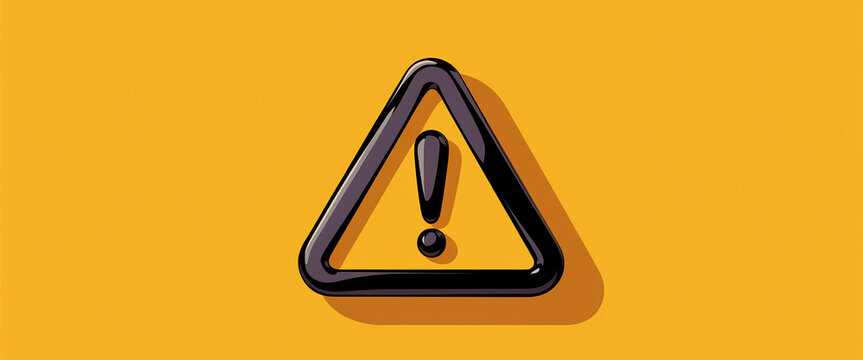 A stylized 3D warning symbol with a yellow background, representing caution, alertness, and potential danger, showcasing a bold and modern design.