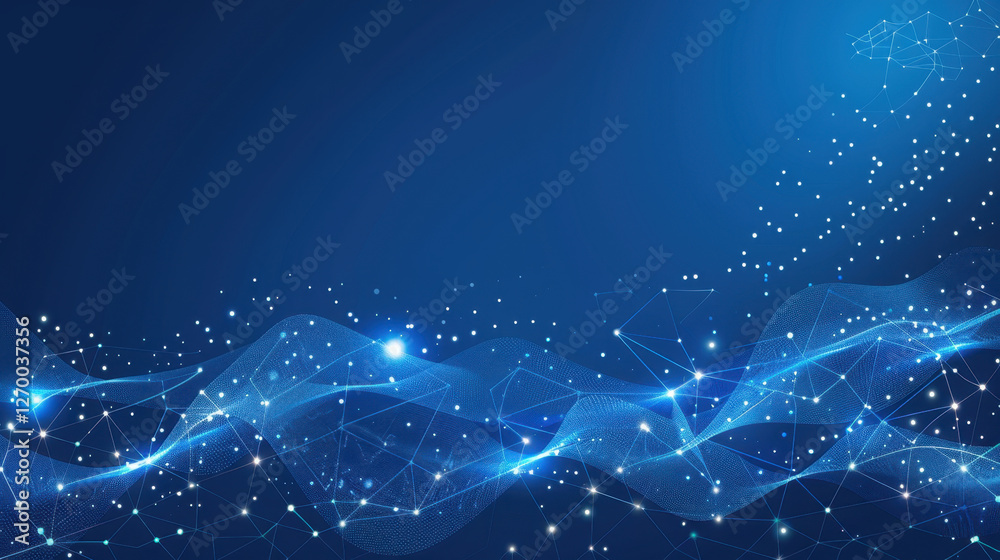 Poster vibrant abstract background featuring flowing lines and glowing particles, creating sense of depth a