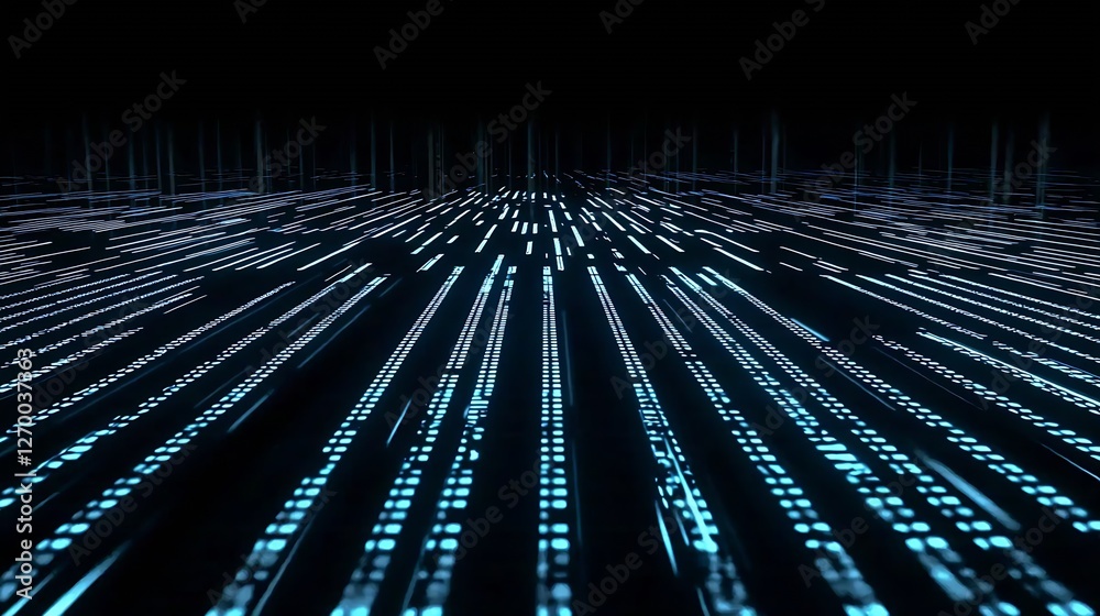 Poster Futuristic digital landscape filled with glowing blue data streams and lines representing technology and innovation : Generative AI