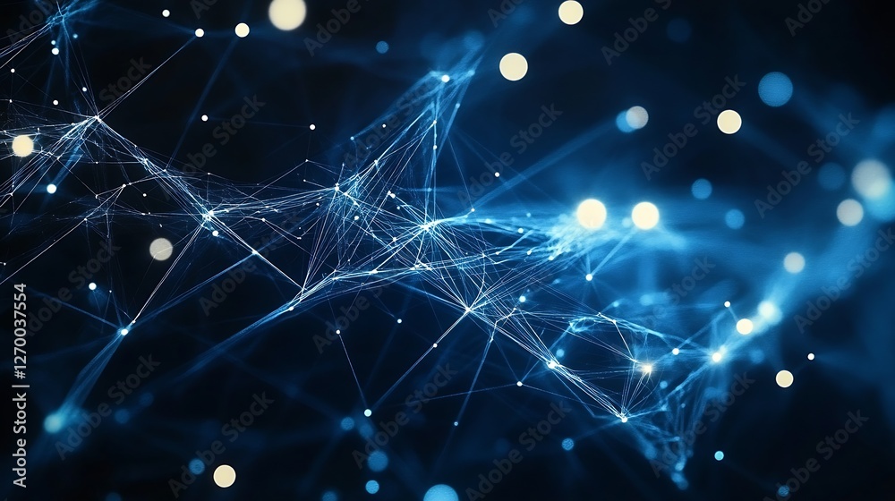 Poster Stunning digital abstract pattern featuring glowing lines and dots in shades of blue : Generative AI