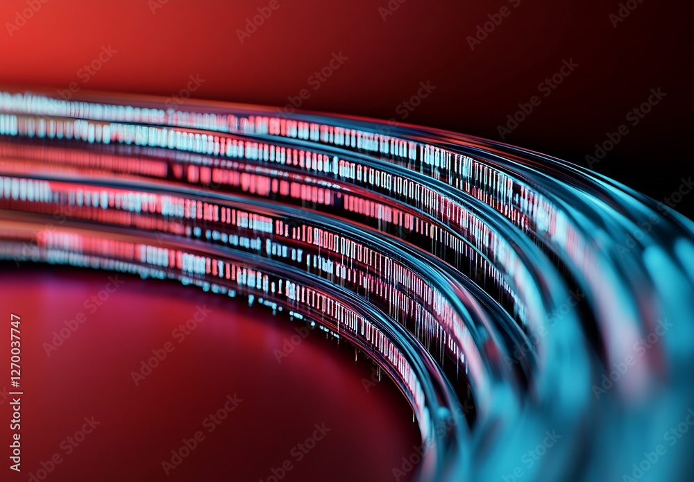 Poster Futuristic digital design with wave patterns and glowing lines representing data streaming : Generative AI