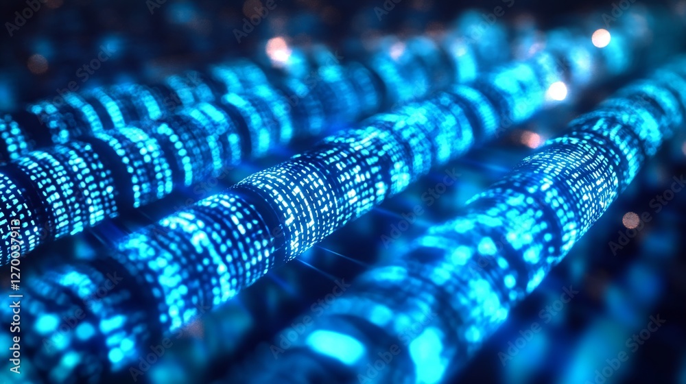 Aufkleber Closeup of glowing data lines revealing intricate binary code in a modern digital space : Generative AI