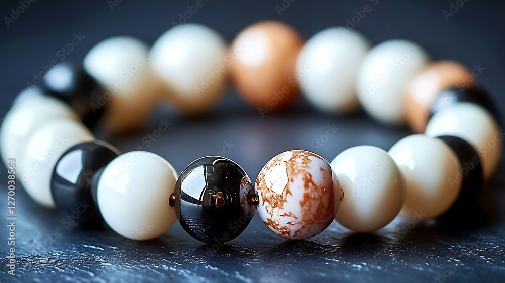 Poster elegant and colorful beaded bracelet with various distinct gemstone shapes and textures : generative