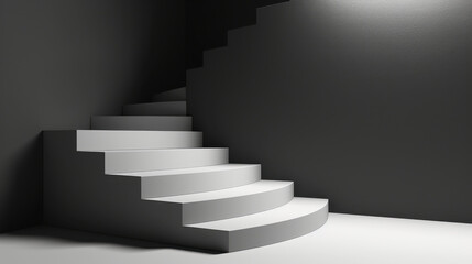 modern spiral staircase in minimalist interior with dark walls. design emphasizes clean lines and geometric shapes, creating sense of elegance and simplicity