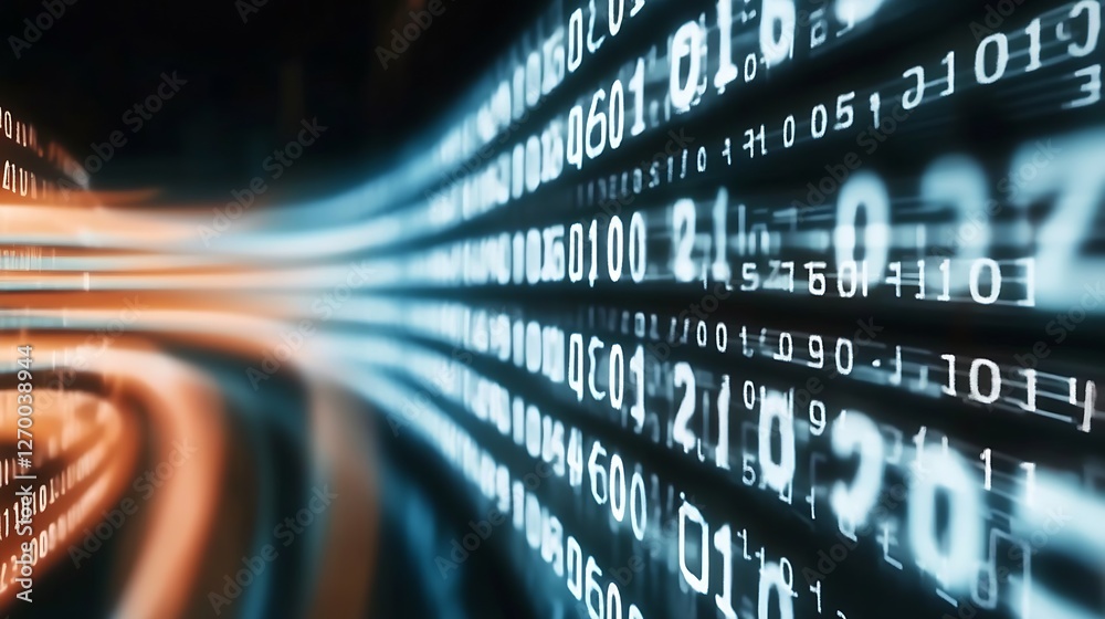 Poster Futuristic Representation of Binary Code Flowing in a Digital Environment : Generative AI