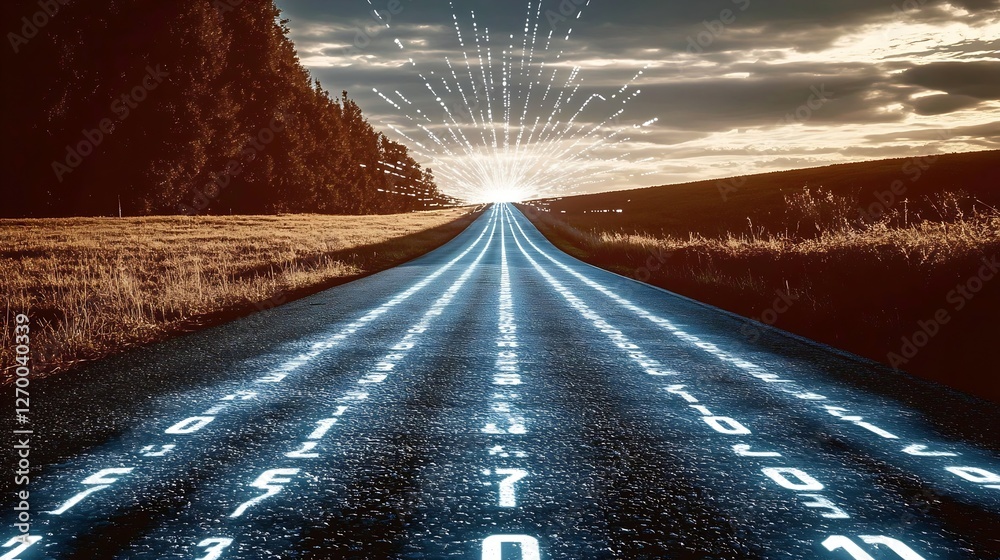 Poster Futuristic illuminated road signifying progress with a digital glow : Generative AI