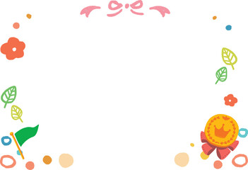 金メダルと旗と花の春フレーム　イラストセット